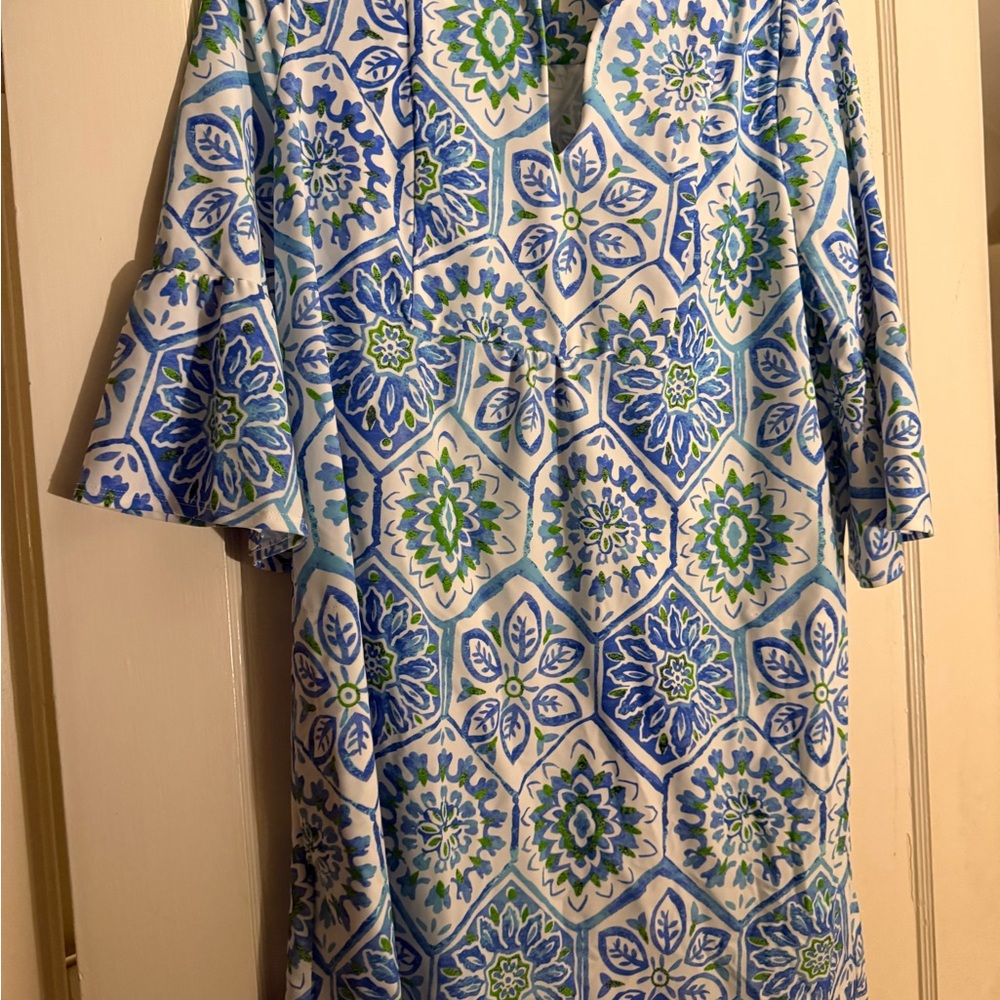 Jude Connally Floral Blue and Green Dress